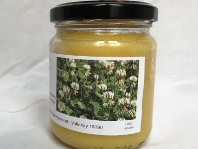 Pot de 250gr de miel milles fleurs, été 2024, face2